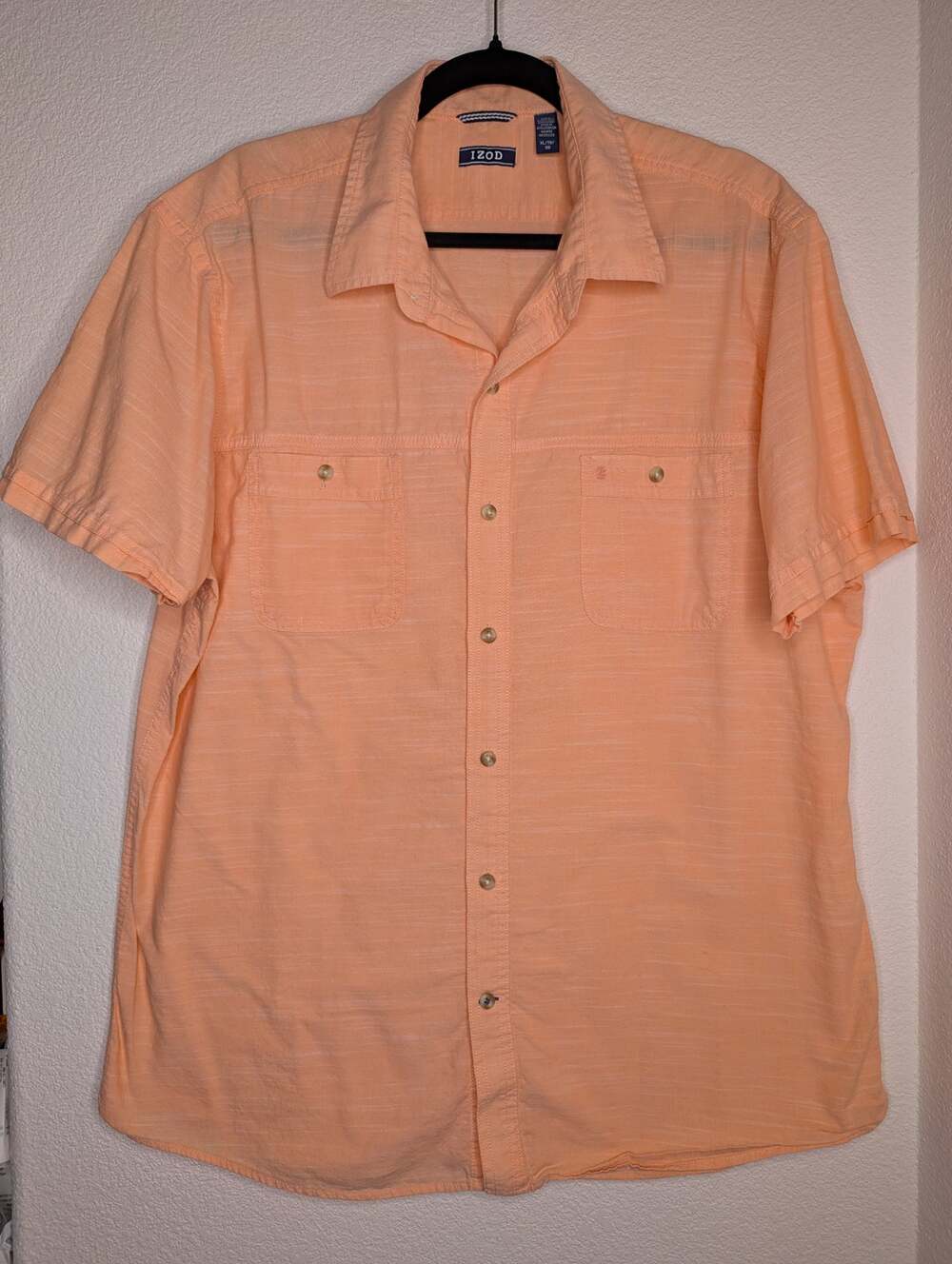 Izod Men's Casual Button-Down Shirt XL Orange Pastel Preppy Coastal Travel Beach